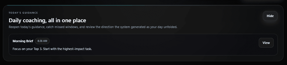 AI guidance callout inside Outcome OS
