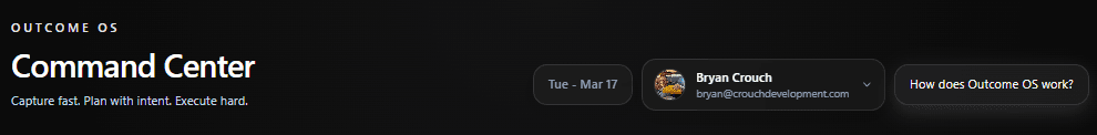 Command Center view inside Outcome OS