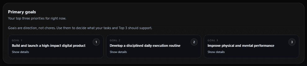 Top 3 priorities view inside Outcome OS