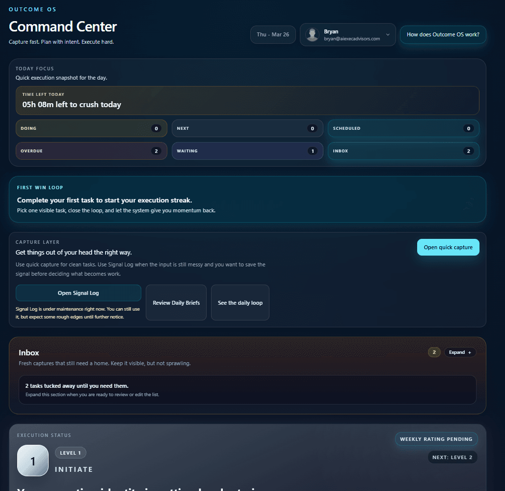 Outcome OS Command Center screenshot